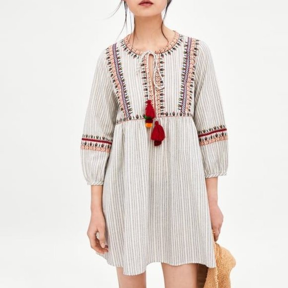 ZARA TRF Collection White Boho Smock Dress NWOT - Picture 2 of 11